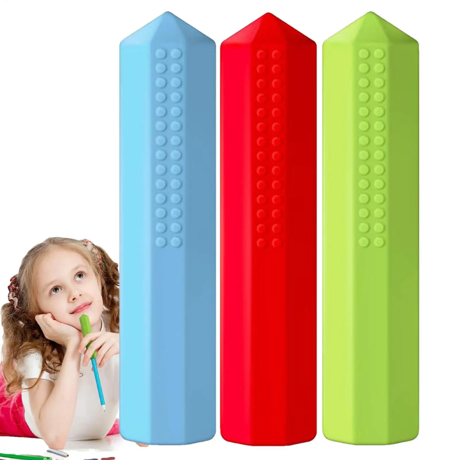 3pcs Sensory Chew Pencil Toppers Set Chewable Silicone Pencil Toppers Bulk For Chewers With Orals Motor Needs