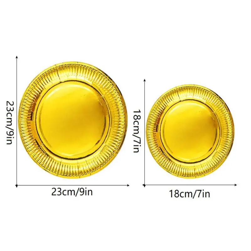 Disposable Metallic Foil Paper Plates Shiny Gold Silver Finish Sturdy Build For Weddings Birthday Parties Festive Gatherings