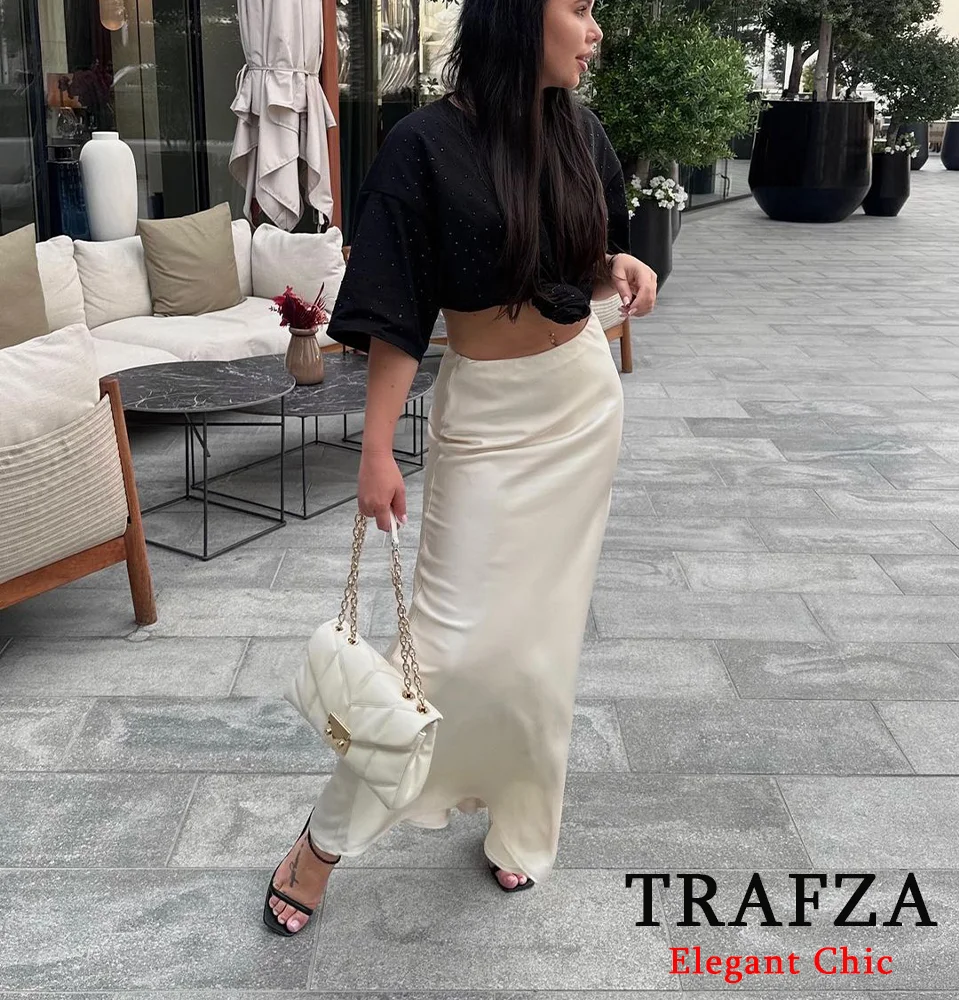 TRAFZA-damska modna spódnica nowa 2024, wiosna, lato, elegancka, efektowna spódnica, spódnica z elastyczną talią i kolacją na imprezę