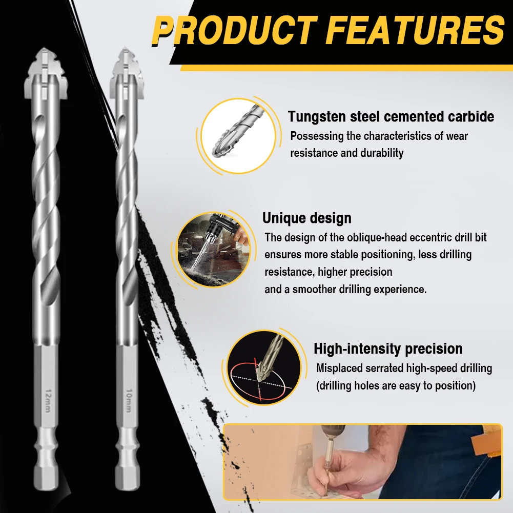 Foret excentrique à dents de scie à 4 lames, foret hélicoïdal excentrique en alliage dur, accessoire d'outil rotatif professionnel à haute résistance 6 pièces