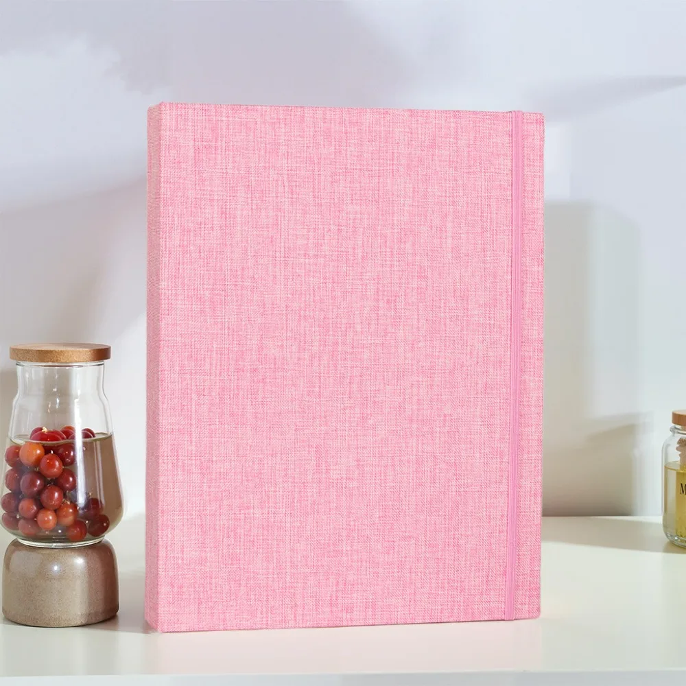 Slip-In Pages Photo Album Elastic Band Closure Plastic Slip-In Pockets Memory Album Linen Cover Vintage Picture Album