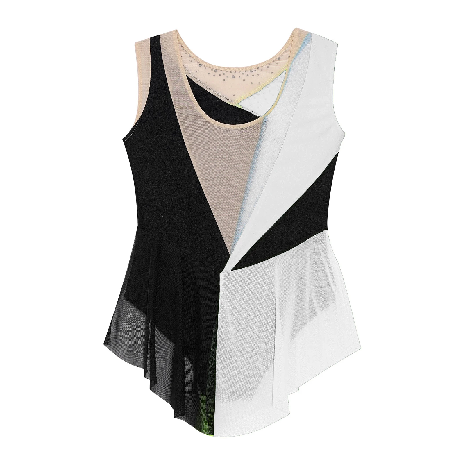 سباركلي الراين الباليه البهلوانية ملابس رقص الجمباز فساتين الاطفال الفتيات الشكل التزلج بقماش شفاف غنائي مرحلة الرقص ثياب #4