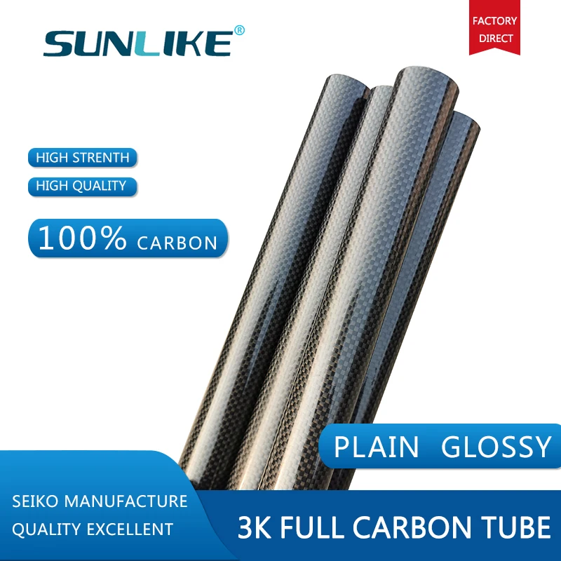 Tubo lustroso liso da fibra do carbono da superfície, 3K, comprimento 500mm, OD, 12mm, 14mm, 16mm, 18mm, 22mm, 24mm, 26mm, 28mm, 30 milímetros, 35 milímetros, 2 PCes