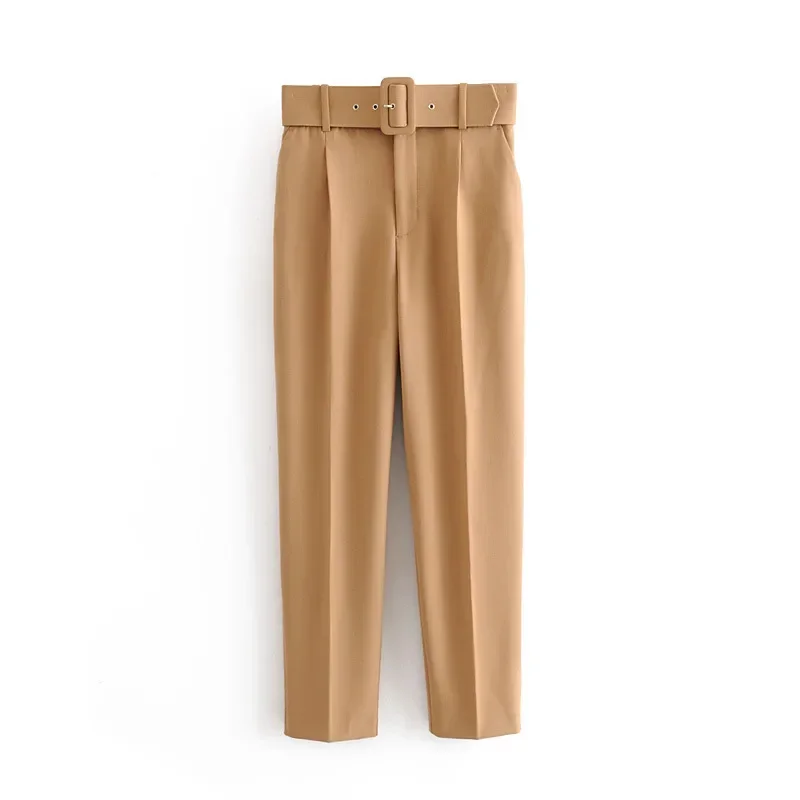 Spring and Autumn New Women's Casual Pants Slim-fit Belt Accessories Solid Color High-waisted Nine-point Pants Y2k  Women Pants