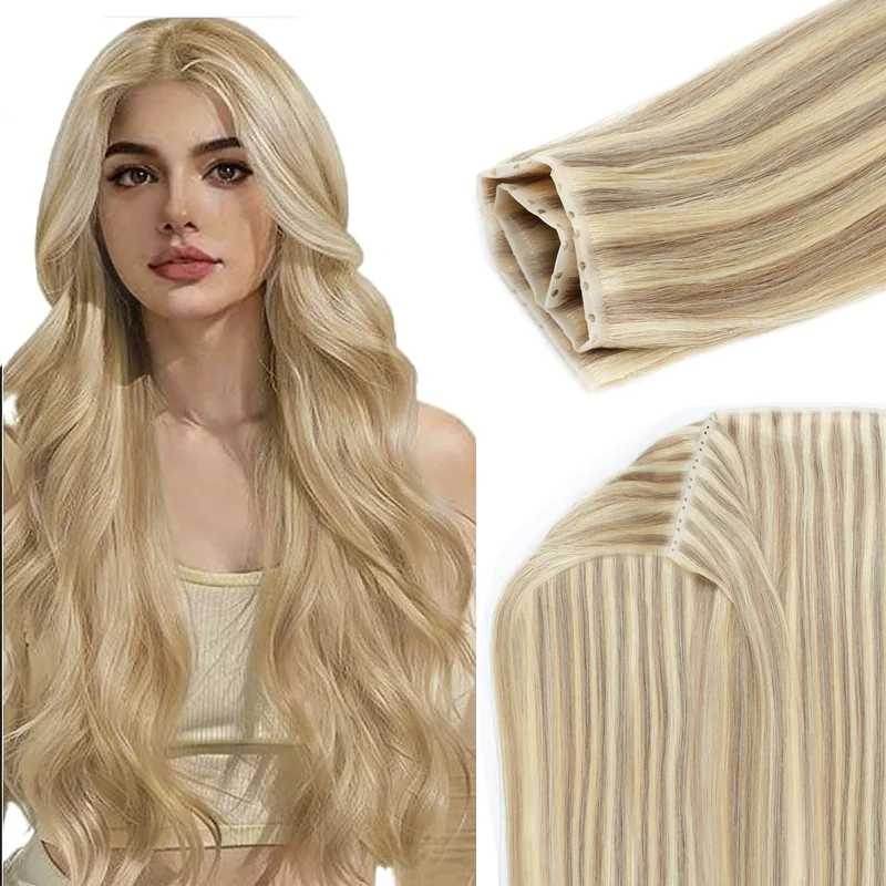 

Невидимые плоские пучки из натуральных волос Реми с полиуретановой основой, ручной работы, с двойными креплениями, 40-50 г в упаковке, с бесплатными бусинами, долговечные наращивания