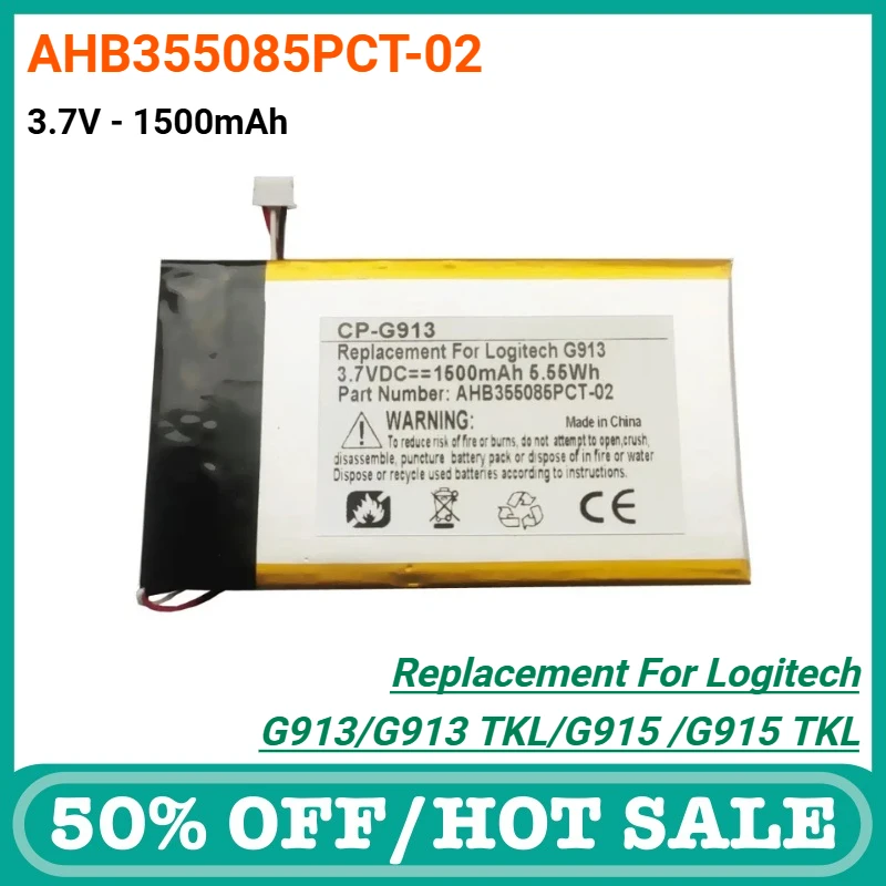 

AHB355085PCT - 02, 1500mAh/5.55Wh, 3.7V Keyboard and Mouse Battery for Logitech G913, G913 TKL, G915, G915TKL