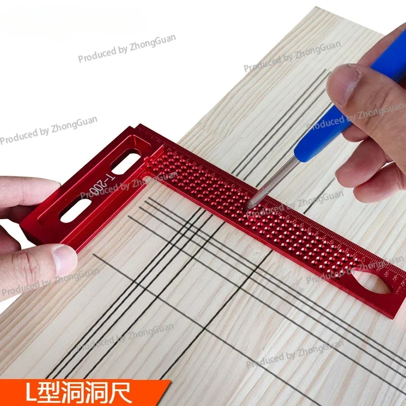 Woodworking Multi-function Square Ruler 7075 Aluminum Alloy Scribing Ruler L Square Ruler, Hole Ruler, Woodworking Tools