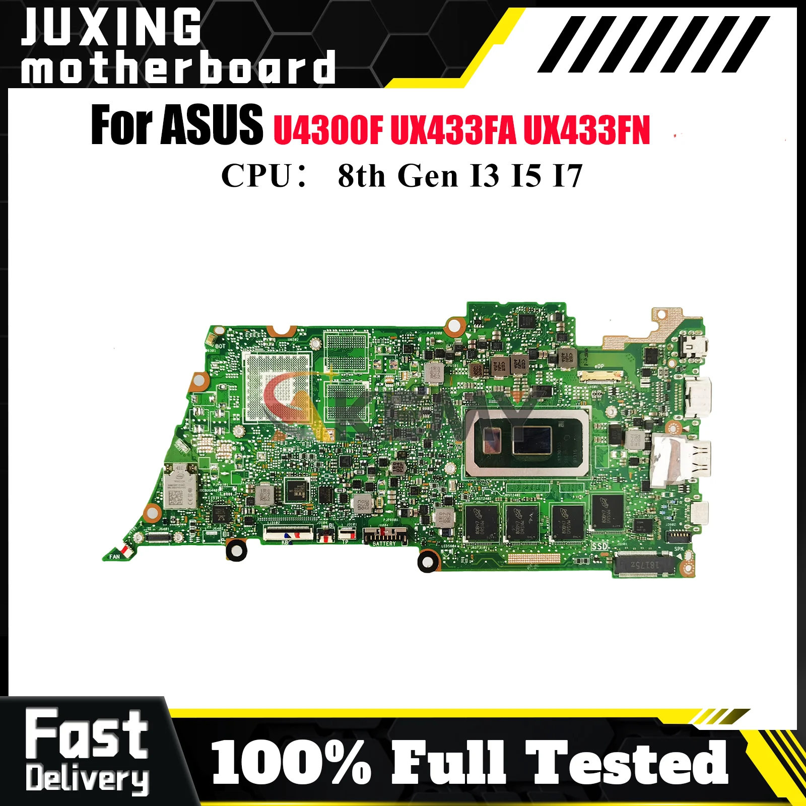 

UX433FA Материнская плата для ноутбука ASUS ZenBook UX433FA UX433FN UX433F U4300F Материнская плата для ноутбука с процессором I3 I5 I7 100% тестирование OK stk