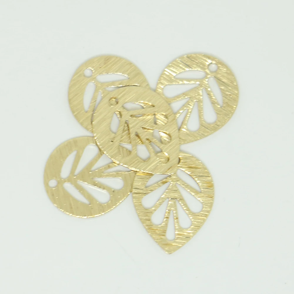 20 Pieces Brass Single Hole Brushed Drop-shaped Hollow Forest Leaves for Making Women's Earrings Necklace Pendant Components