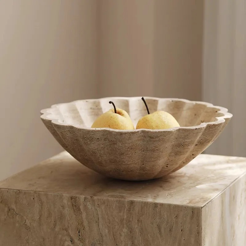 

Minimalist Beige Fruit Plate Lace Travertine Bowl Nut Tray Snack Bowl for Home, Hotel, Coffee Shop