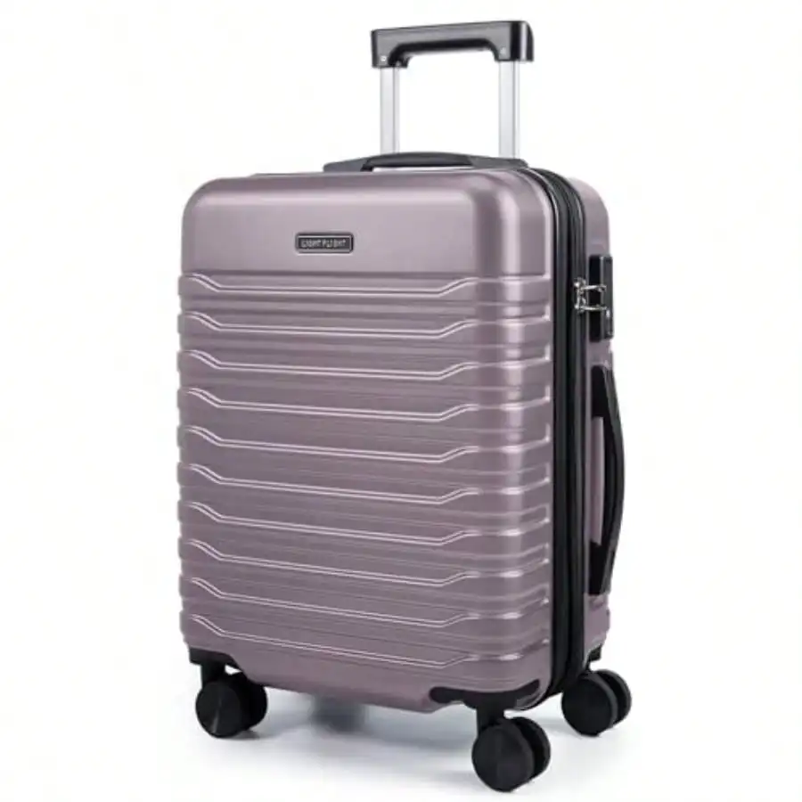 Expandable Carry On Lage 22x14x9 Airline Appd With Double Spinner Wheels, 20 Inch Lightweight Hard Shell Rolling Suitcases With TSA Lock, Rose Purple