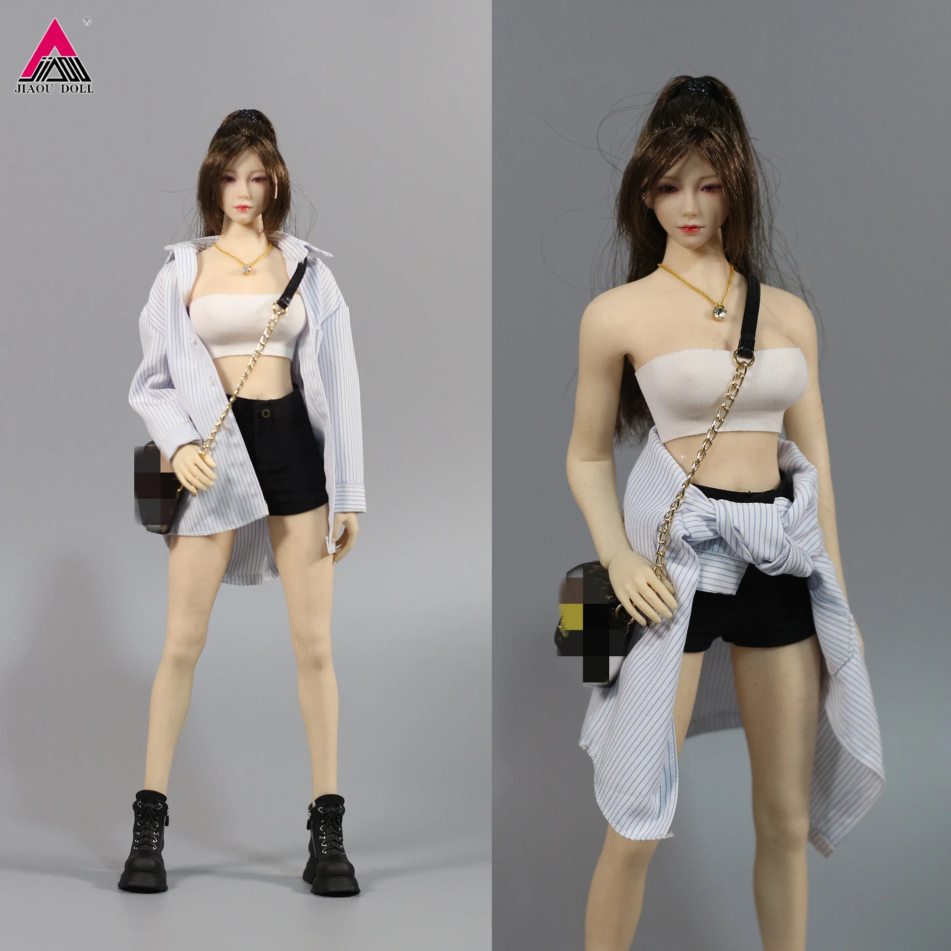 

HAILI TOYS HF011 1/6 Loose Striped Shirt Short Hot Pants Top Clothes Model Fit 12'' Female Soldier Action Figure Body Doll
