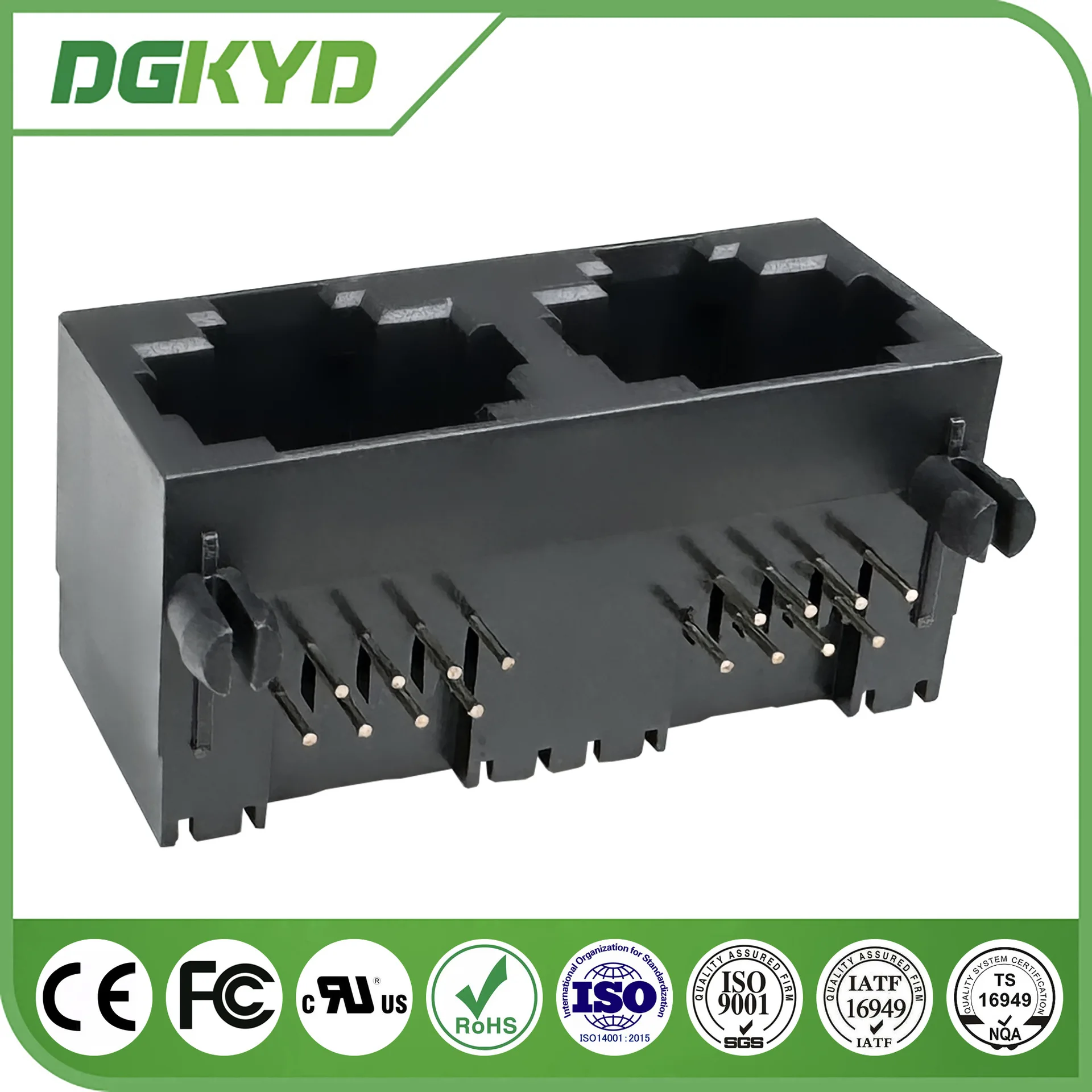 For network RJ45 female seat, all plastic network port connector 8P8C dual port DGKYD561288IWA1DY1