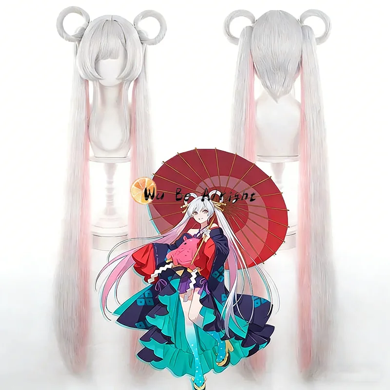 

Anime Cosmic Princess Kaguya Yachiyo Tsukimi Cosplay Wig Grayish-white Pink Twin Ponytail Hair Yachiyo Runami Women Girls Props
