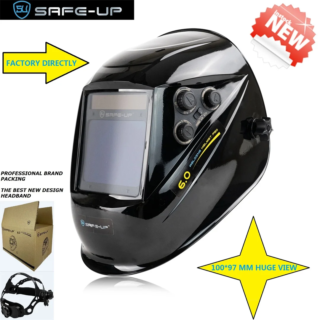 Safeup 100*97 mm Tamanho de Visão Mig Mag Tig Verdadeira Cor Sensores Célula Solar Alimentado Escurecimento Automático Máscara Capacete Soldagem