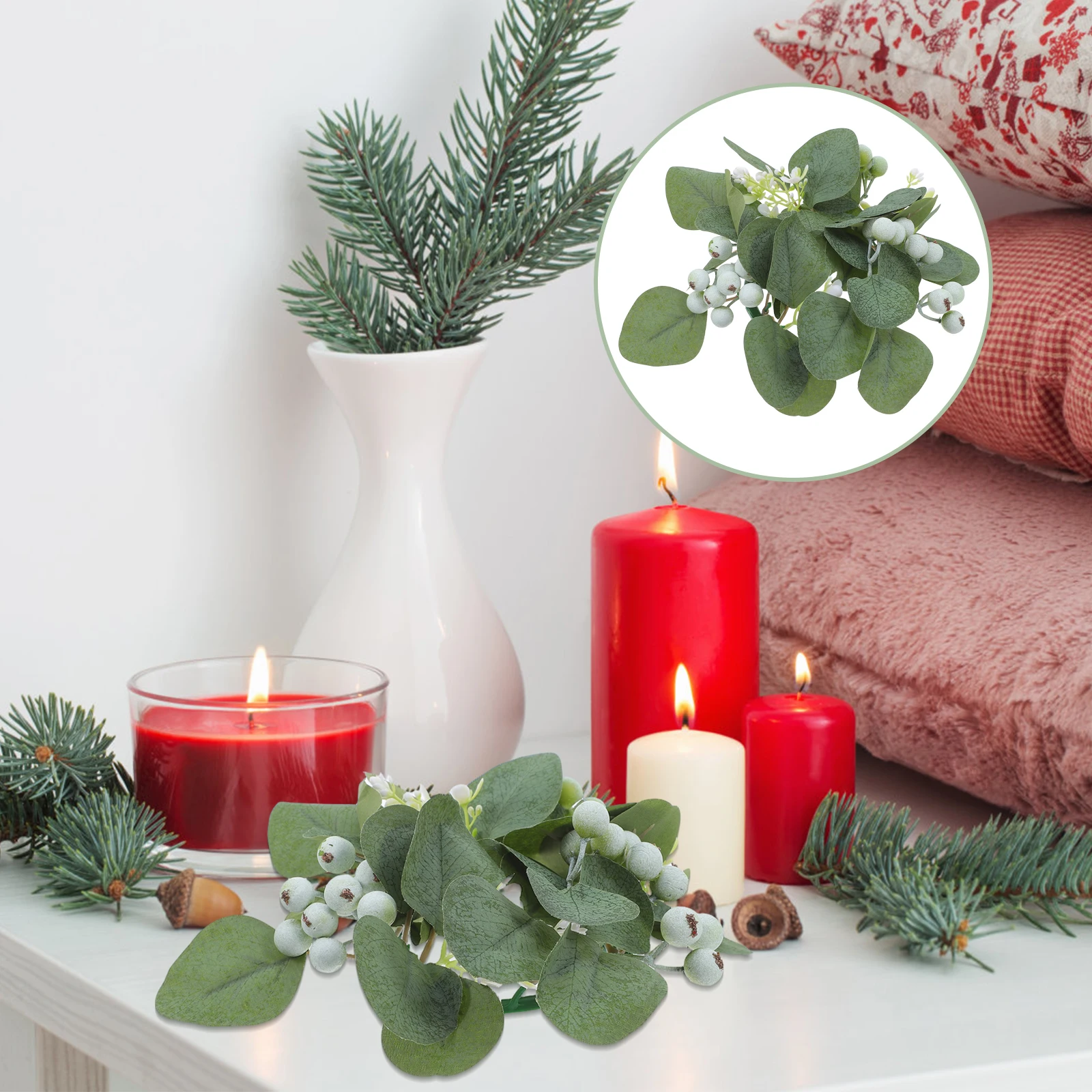 

6Pcs Artificial Eucalyptus Rings Spring Greenery Wreaths Table Centerpiece Rustic Farmhouse Party Decor