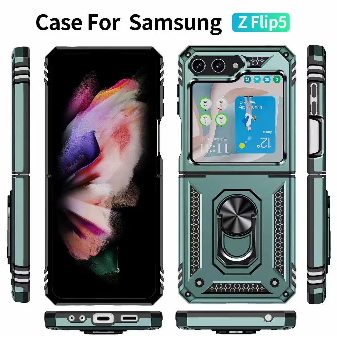 

10pcs/Lot Ring Holder Kickstand Shockproof Armor Phone Cover Case For Samsung Galaxy Z Flip Fold 5 4 3 5G