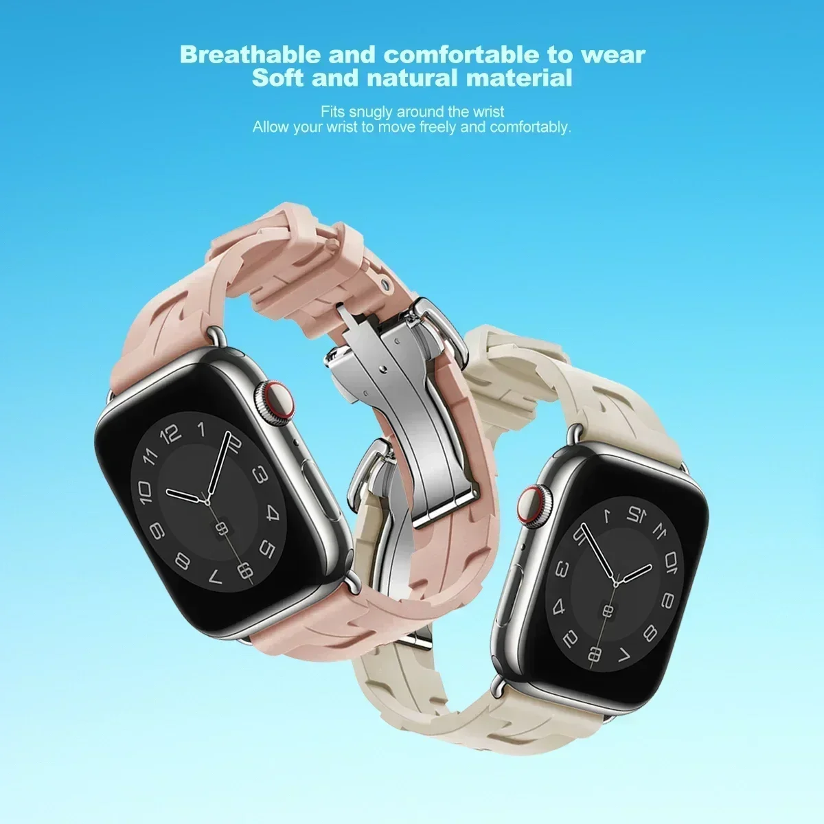 Silicone Strap For Apple Watch Band Ultra 2 49mm 8 7 45mm 41mm 42mm Metal Folding Buckle Bracelet for IWatch 9 6 5 SE 44mm 40mm