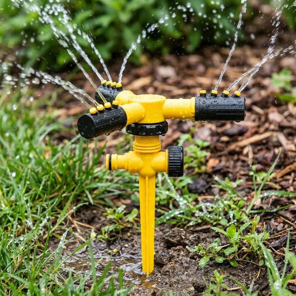 Ground Insert Automatic Garden Sprinkler Three Fork Adjustable Nozzle Watering Nozzle Large Area Coverage Corrosion Resistant