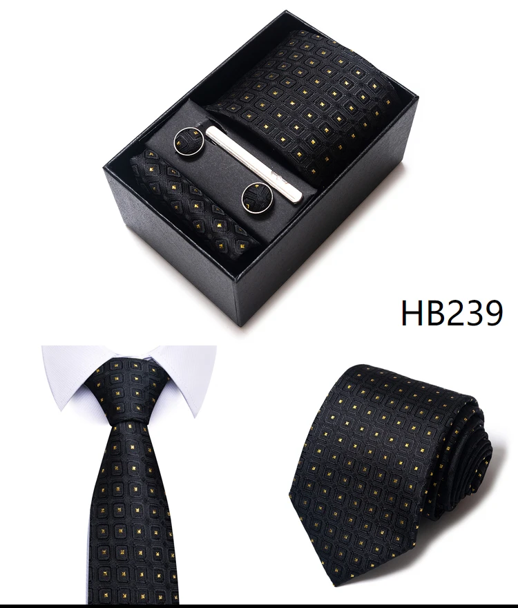 Hochwertige lila gestreifte Krawatte Taschentuch Manschettenknopf Set für Männer Krawatte Urlaub Geschenkbox Anzug Zubehör Hochzeit Gravats – Detail 17