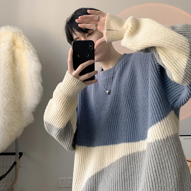 

Цветной трикотаж, мужской свободный крой, ленивый дизайн, небольшой дизайн, модный брендовый свитер, верхняя одежда, осень-зима