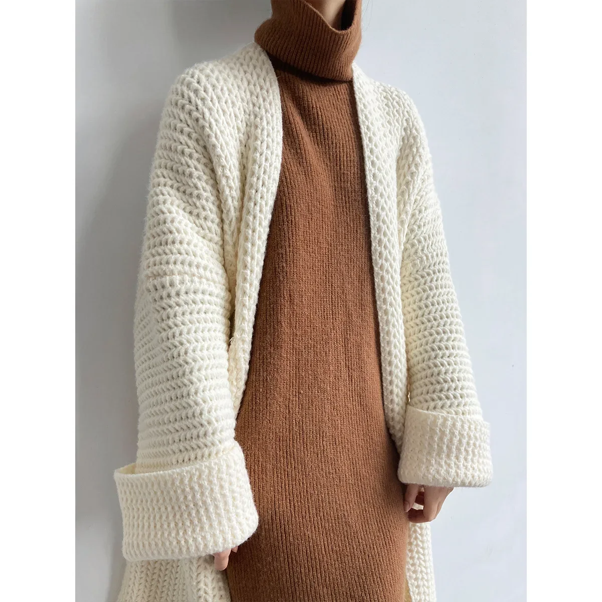 Maxi Cardigan Knit Sweater Women Crochet Spring Autumn Winter Sweater Heart Streetwear Pocket Knitted Coat Long Jacket Jumpers