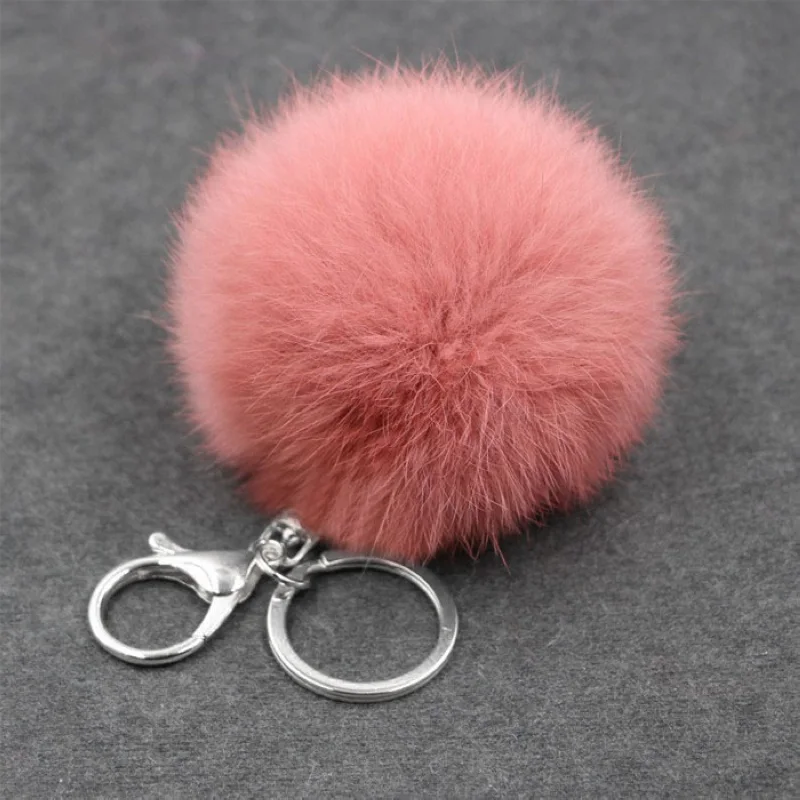 Cute Fluffy Real Rabbit Fur Ball Pompom Key Chain For Women Girls Plush Pompon Keychain On Bag Car Trinket Female Wedding Gift