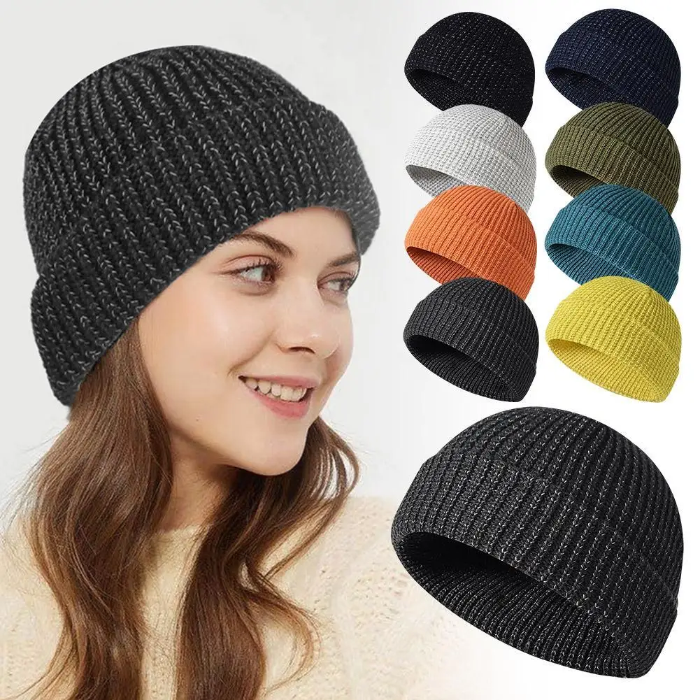 Cycling Reflective Knitted Hats Magical High Visibility Winter Warm Caps Women Men Bonnet Beanie Hat For Night Running Walking