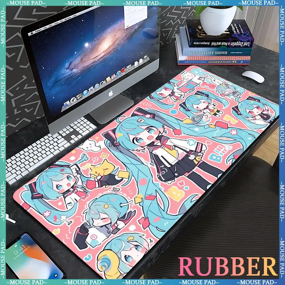 Anime H_Hatsune M_Miku Anime MousePad Computer Oversized Game Keyboard Pad XXL Rubber Lock Edge Computer Pad Office Gadget Pad