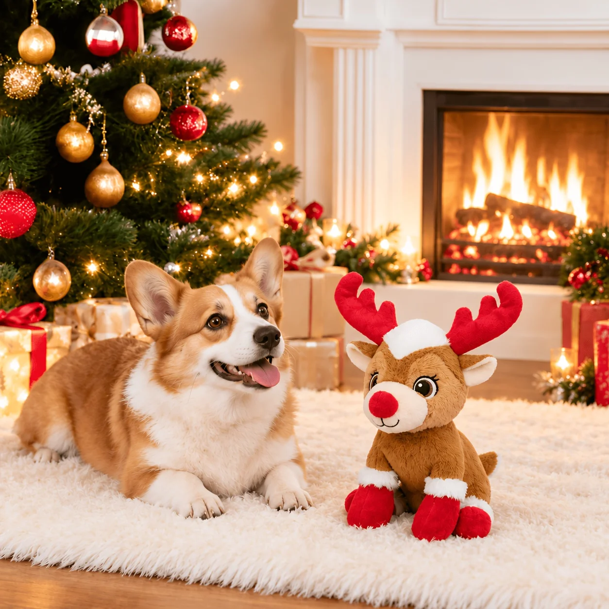Christmas Reindeer Squeaky Dog Toy,Plush Puppy Toy with Built-In Sound Module,Soft Cute Reindeer,Christmas Holiday Gift for Dogs