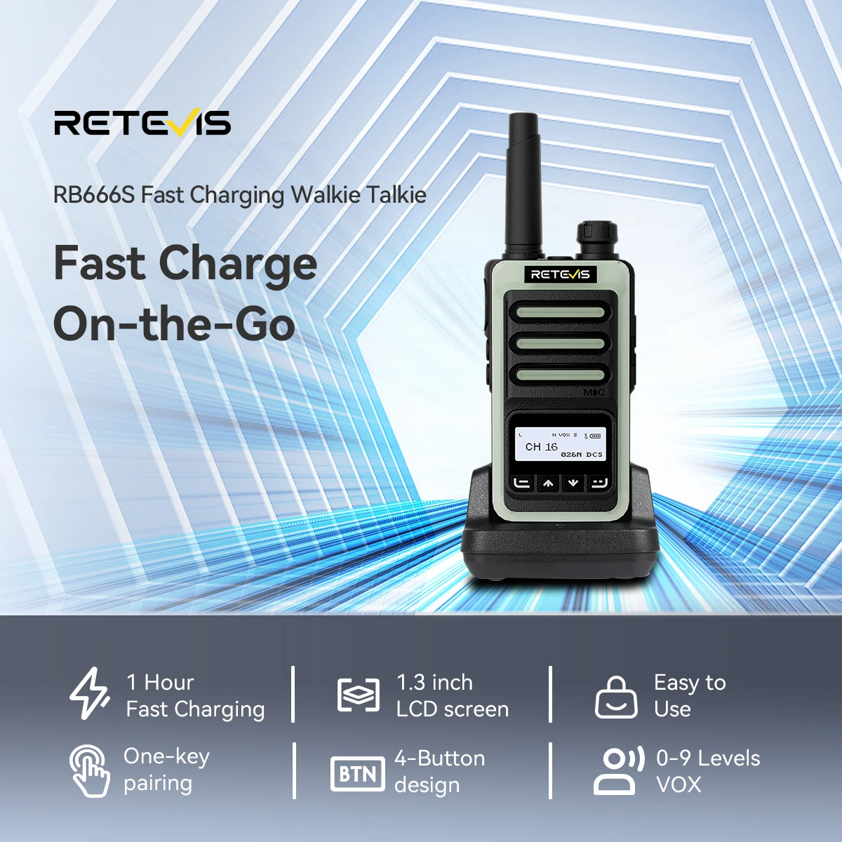 Retevis RB666S Walkie-Talkie PMR446 Lizenzfreies Walkie-Talkie Tragbares Typ-C-Schnelllade-VOX-Radio für den Notfall im Hotel Mall – Detail 1