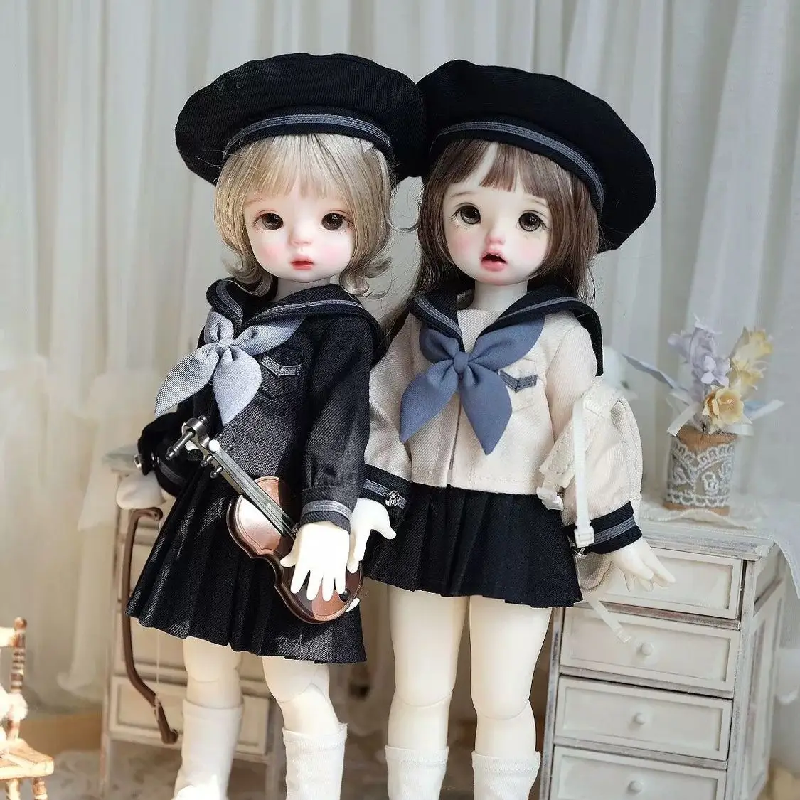 1/6 1/4 pop kleding pak voor 30/45cm Bjd pop JK set top+rok+stropdas+hoed meisje speelgoed aankleden speelhuis pop accessoires, geen pop