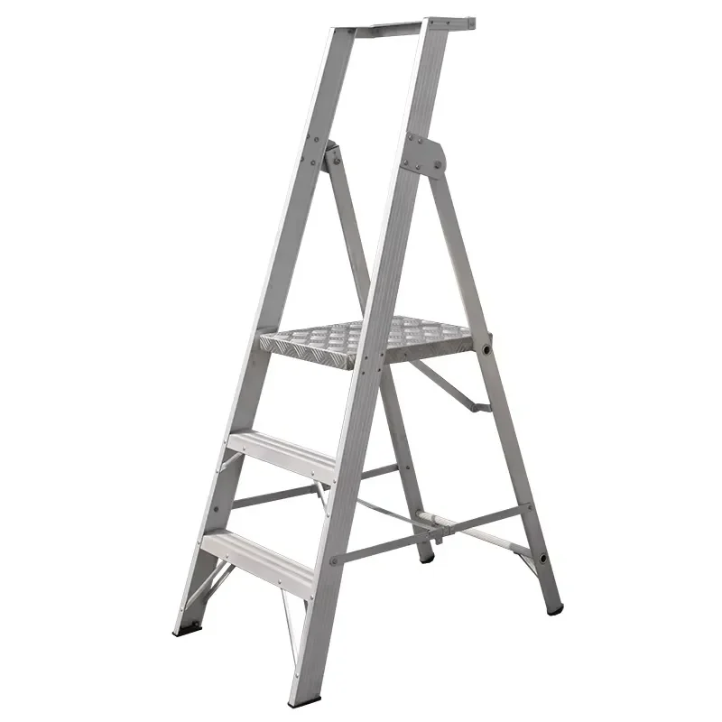 Three Step Aluminum Folding Ladder Portable Platform Staircase Lightweight Compact Design for Home Office Use Safe and Stable