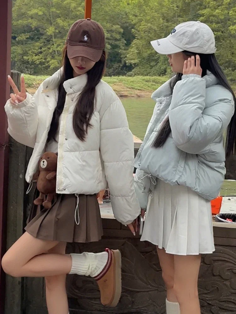 سترة نسائية قصيرة سميكة من القطن شتاء جديد دافئ الوقوف طوق الخبز معطف الكورية نمط فضفاض تنوعا الفتيات ملابس خارجية الصلبة #3