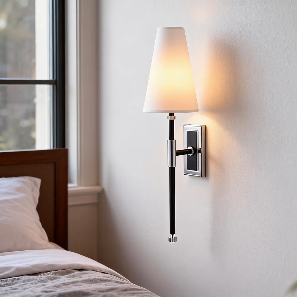 New Retro Copper Cloth Wall Lamp LED Wall Light Simple Reading Light Villa Bedroom Bed Corridor Living Room Decorative Light