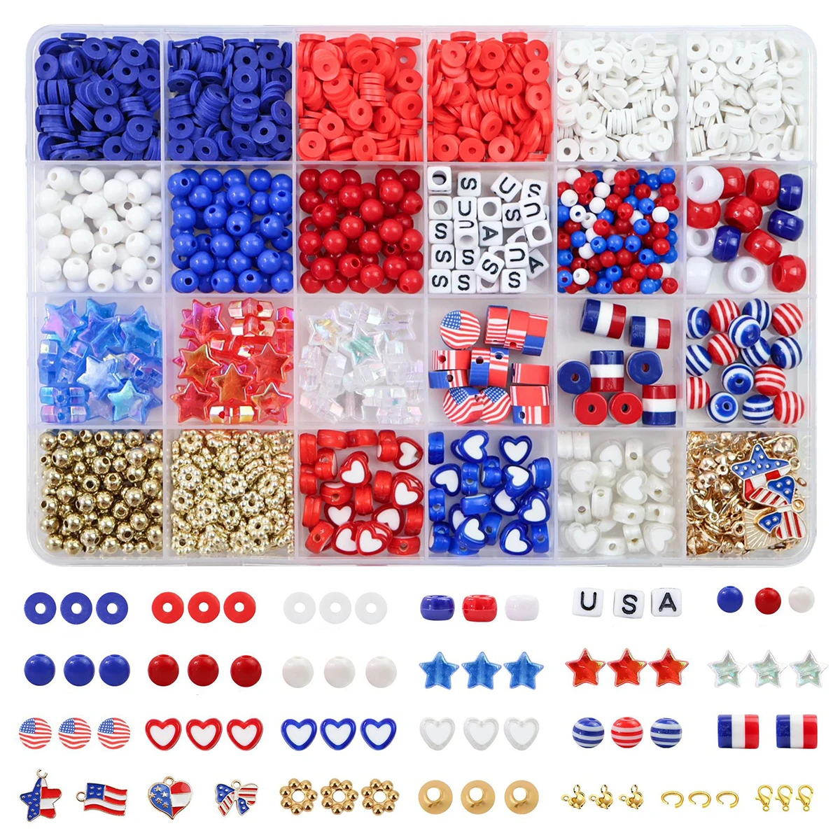 Independence Day DIY Bead Kit Red Blue White Clay Slices Acrylic Star Beads Letter Beads Ccb Spacer Beads for Jewelry Making