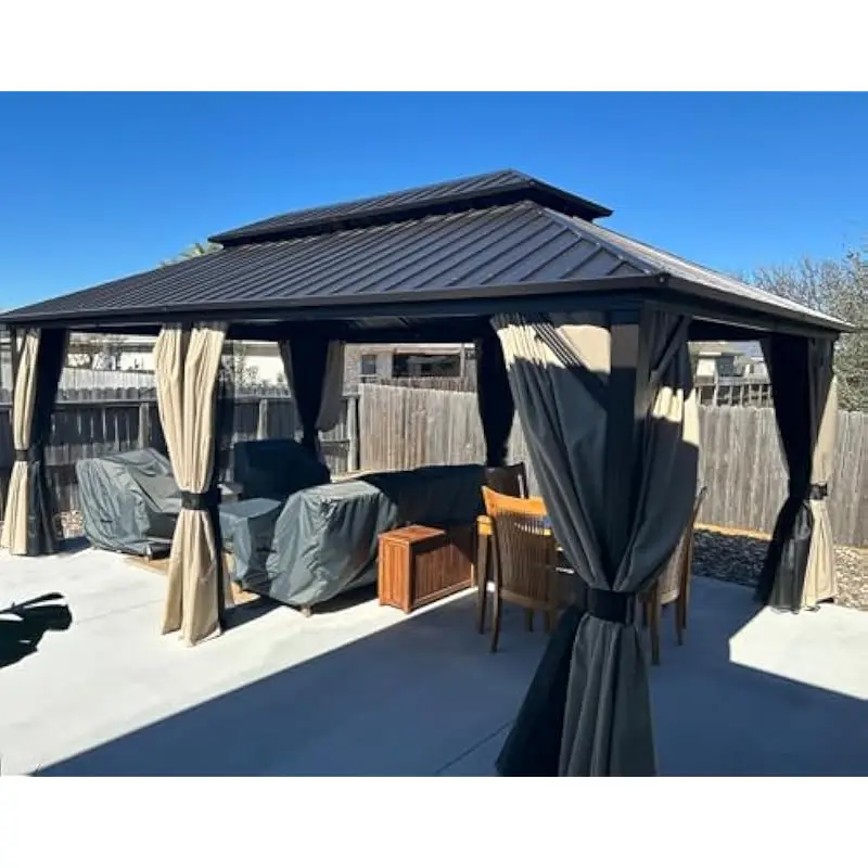 Outdoor Hardtop Gazebo 10x20 Feet Rectangular Modern Design Waterproof Double-Layer Roof UV100% Bronze Aluminum Frame Vented Slo