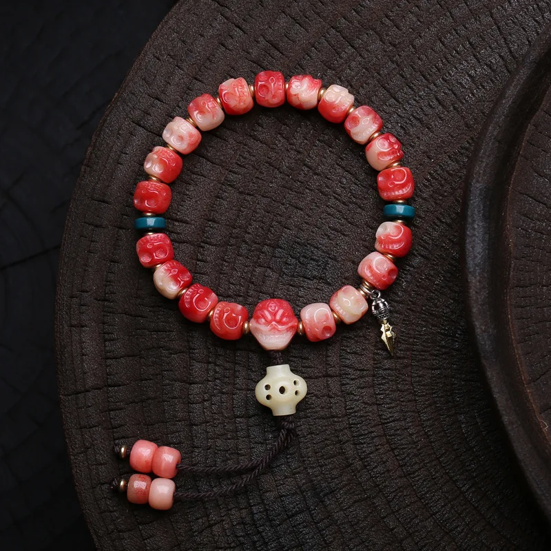 Natural Bone Carved Bead Dice Three-Way Turquoise Accessory Bracelet