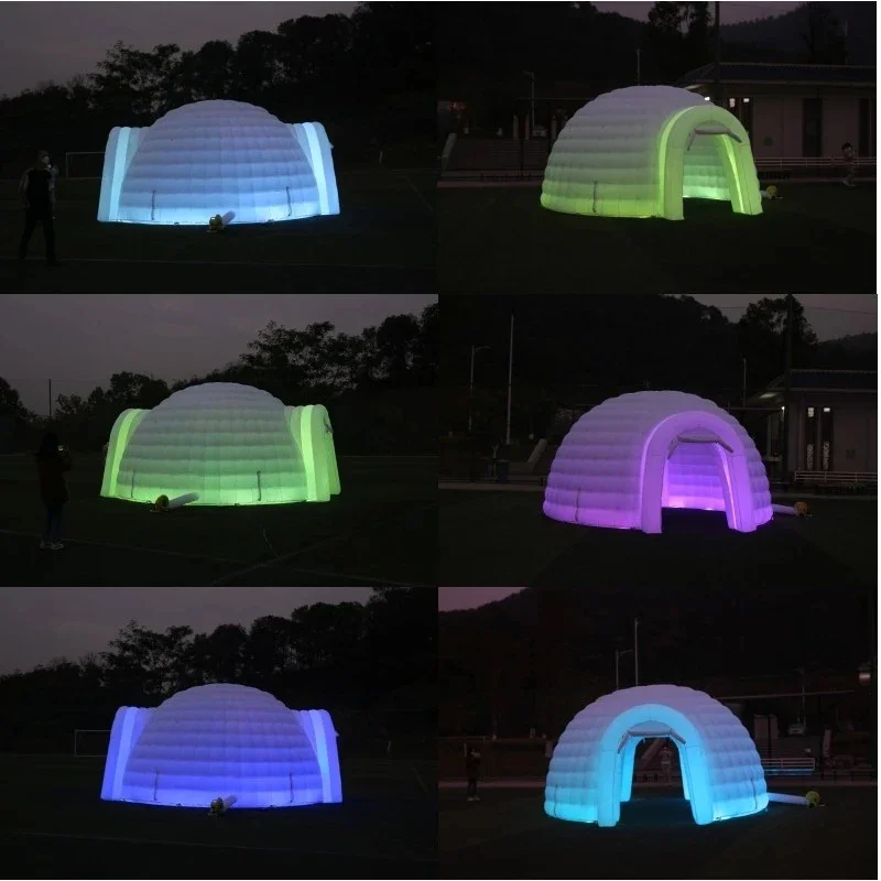 Tente Script igloo gonflable portable d'extérieur avec lumière LED et souffleur, abri de 16,5 pieds, chapiteau igloo pour fête, mariage et camping