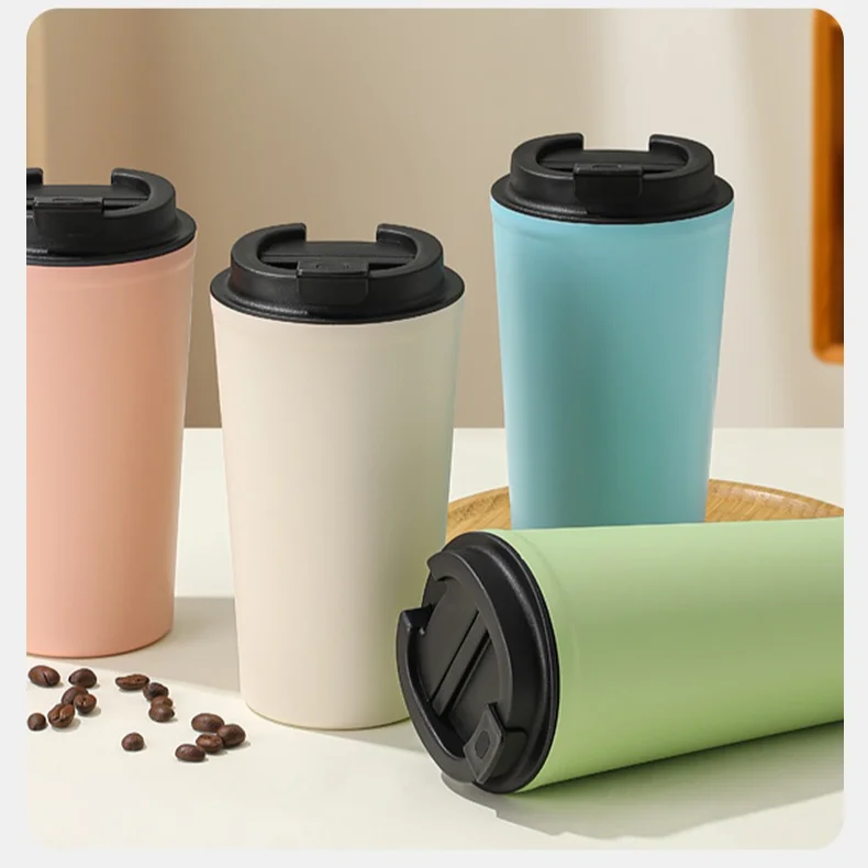 500ml 304 Stainless Steel Travel Coffee Mug, Double Wall Vacuum Insulated Car Tumbler with Sliding Sip Lid
