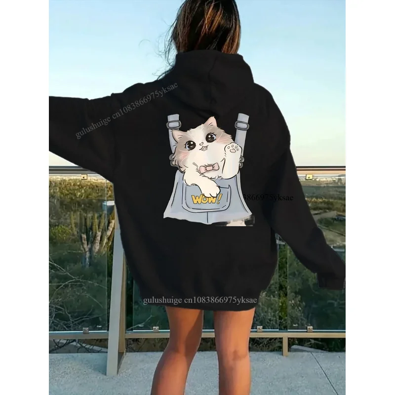 Oversized Streetwear Hoodie Halloween Gifts Cute Cat In Pocket Pattern Fall Clothes Autumn Winter Daily Wear Gift For Her