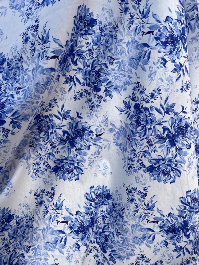 140x50cm Cotton 40S Poplin Digital Printing Chinese Style Blue and White Porcelain Fabric Dress Cheongsam Summer Clothing Fabric