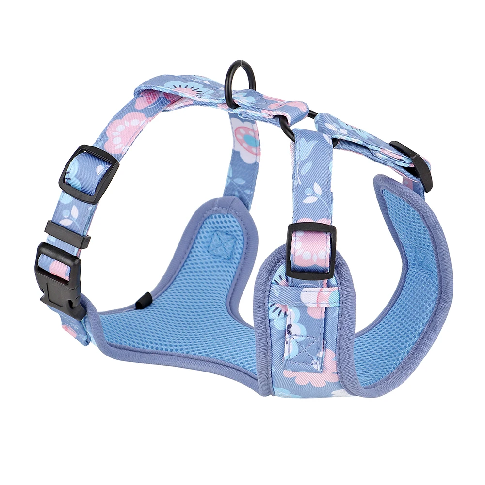 Nylon Printed Dog Harness Mesh Breathable Puppy Dogs Harnesses Vest Soft Padded Pet Vests Adjustable For Small Large Dogs Pink