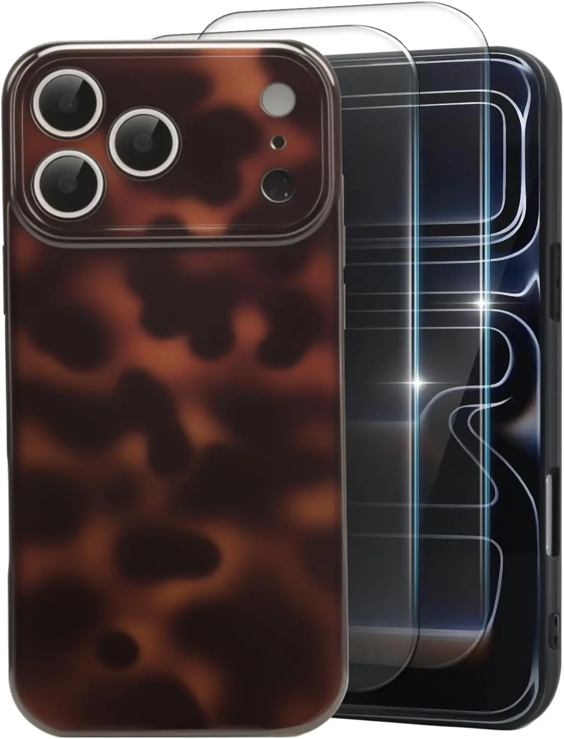 

Cute iPhone 17 Pro Case with Tortoise Shell Leopard Pattern, Slim Shockproof Design and 2X Screen Protector