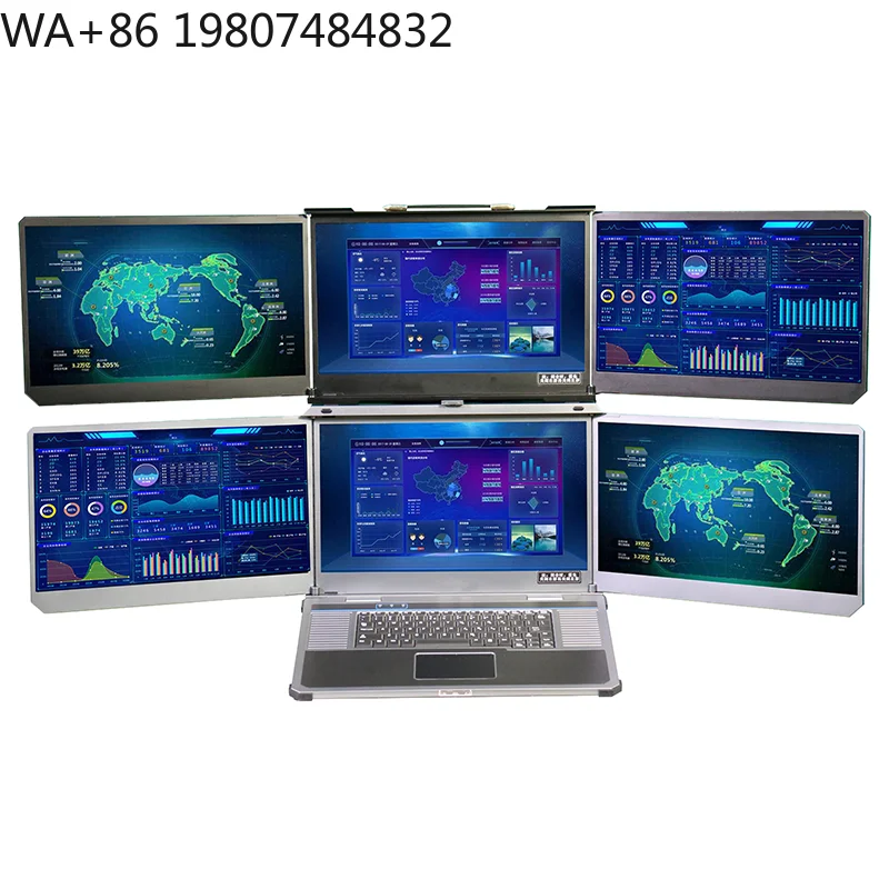 Six Screens s Portable Rugged Industrial Mobile Laptop, Graphic PC Computer Workstation With Max 2 Dual Graphics Cards