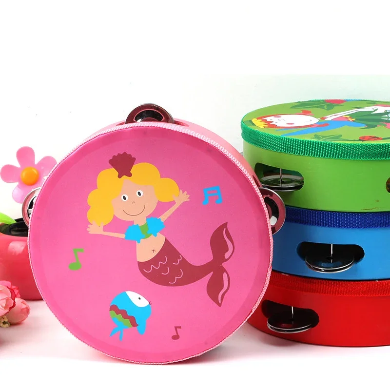 Children's Educational Musical Instrument Toy Large Hand Bell Drum Cartoon Animal Hand Bell Drum Early Education Teaching Aids