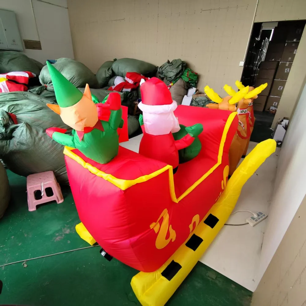 3.7 متر عيد الميلاد نفخ سانلو زلاجات سحب سانتا كلوز المدمج في أضواء LED حلية عيد الميلاد حفلة السنة الجديدة حديقة ديكور الدعائم