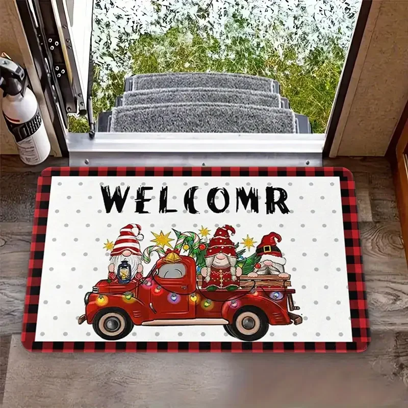 Christmas Themed Door Mat with Santa Claus Snowman Patterns Floor Mat for Home Entrance Decor Adding Festive Vibe To Entryway