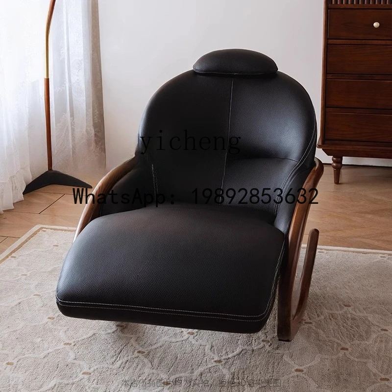 ABC  Shaking Sofa Chair White  Solid Wood Leather High-end Sofa Sleeping Rocking Chair