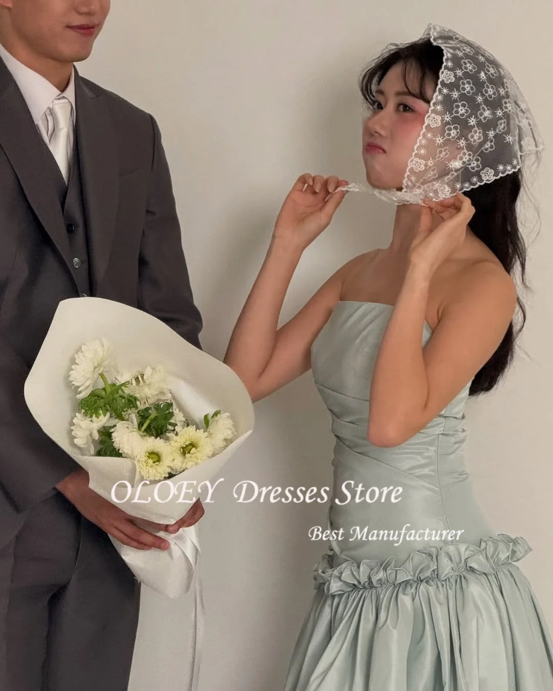 OLOEY Simple A-line Korea Wedding Dress Photo Shoot Sleeveless Prom Formal Party Gown Custom Made 웨딩드레스 vestidos de noiva